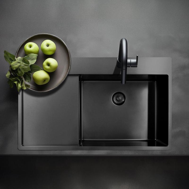 Pure.Sink Exclusivo Gun Metal évier avec égouttoir 86x52 cm Tapwing à droite PEX5086RT-61