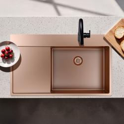 Pure.Sink Exclusivo Évier en cuivre avec égouttoir 86x52 cm Tapwing à droite PEX5086RT-62