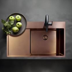Pure.Sink Exclusivo Évier en cuivre avec égouttoir 86x52 cm Tapwing à droite PEX5086RT-62