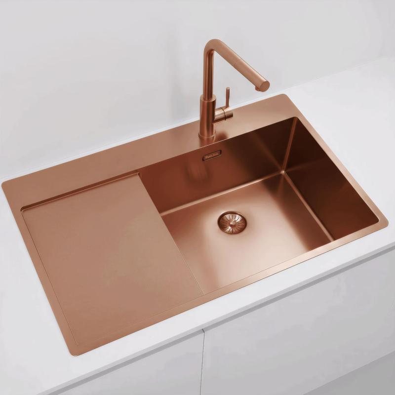 Pure.Sink Exclusivo Évier en cuivre avec égouttoir 86x52 cm Tapwing à droite PEX5086RT-62