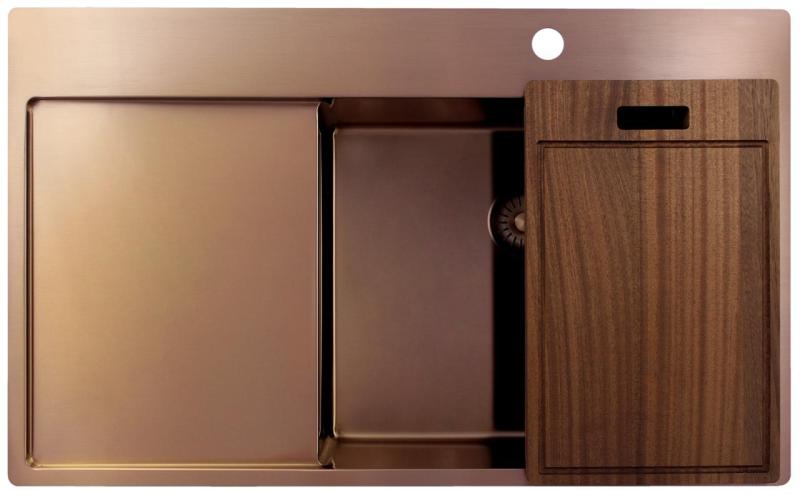 Pure.Sink Exclusivo Évier en cuivre avec égouttoir 86x52 cm Tapwing à droite PEX5086RT-62