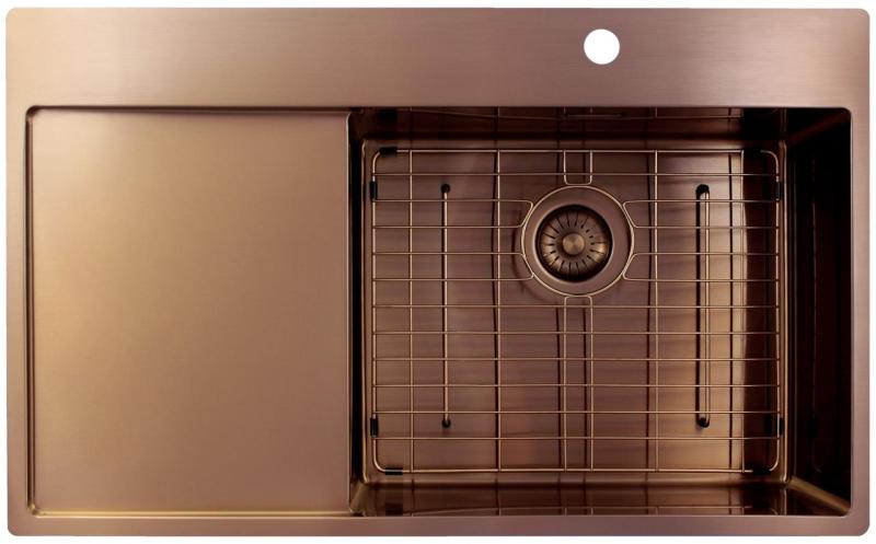 Pure.Sink Exclusivo Évier en cuivre avec égouttoir 86x52 cm Tapwing à droite PEX5086RT-62