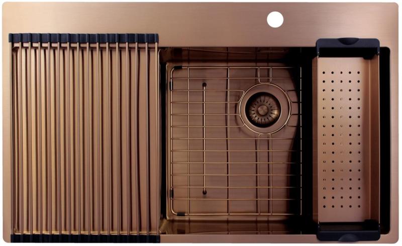 Pure.Sink Exclusivo Évier en cuivre avec égouttoir 86x52 cm Tapwing à droite PEX5086RT-62