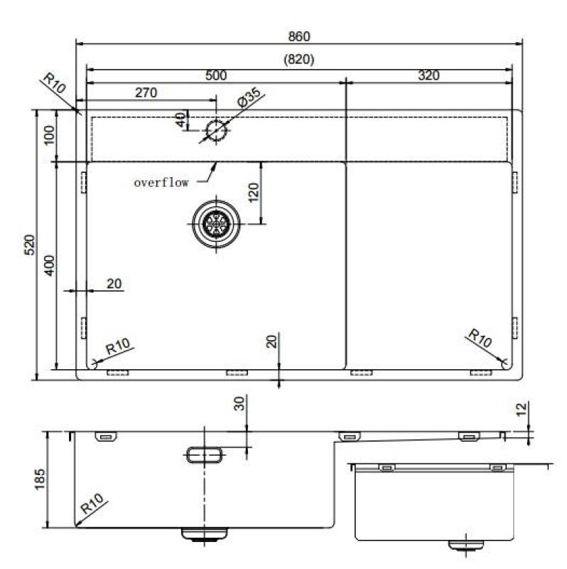 Pure.Sink Exclusivo Évier en cuivre avec égouttoir 86x52 cm Tapwing à droite PEX5086RT-62