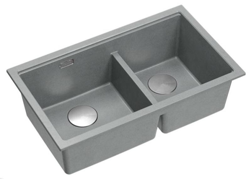Quadri Newport II Double Évier en granit gris 76x45 cm avec bouchon en inox 1208971370