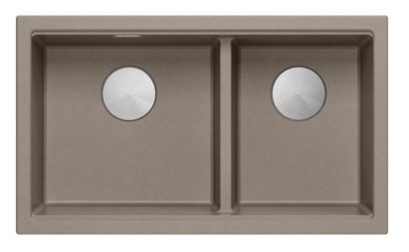 Quadri Newport II Double Taupe Granit Évier de montage 76x45 cm avec bouchon en inox 1208971372