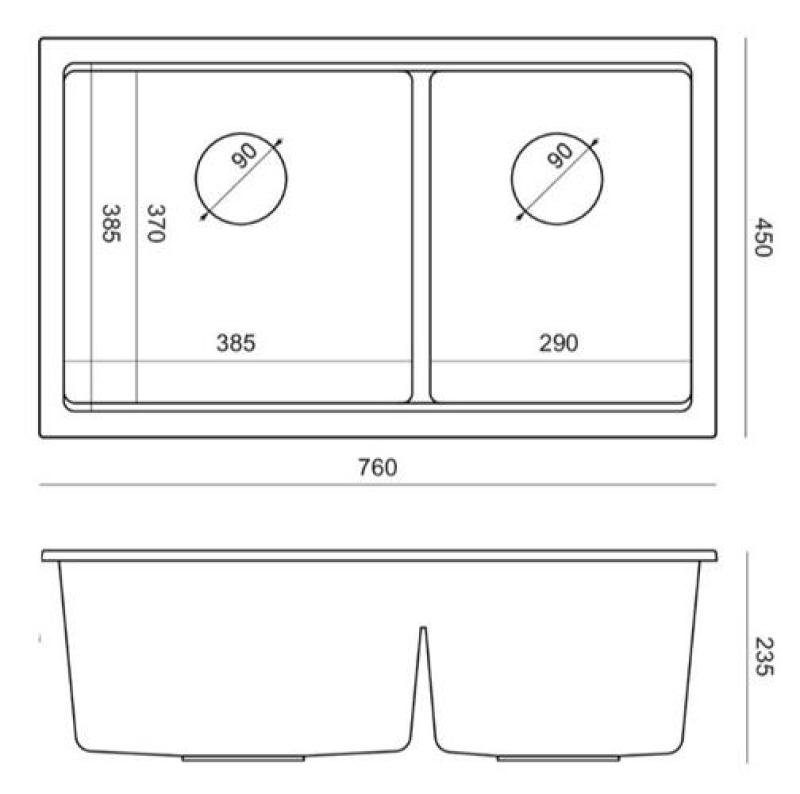 Quadri Newport II Double Taupe Granit Évier Sous-Plan 702 x 390 mm avec Plug en Acier Inoxydable 1208971387