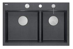 Évier de montage Quadri Hard Rock Double Granit Anthracite 76x50 cm avec bouchon en inox et accessoires 1208971399