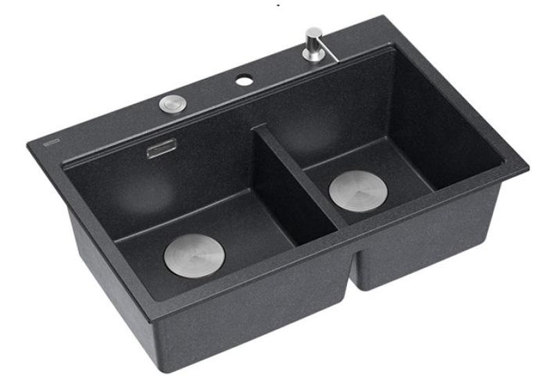 Évier de montage Quadri Hard Rock Double Granit Anthracite 76x50 cm avec bouchon en inox et accessoires 1208971399