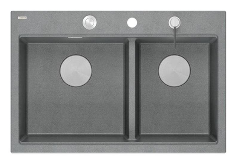 Quadri Hard Rock Double Évier en Granit Gris 76x50 cm avec Bouchon en Inox et Accessoires 1208971400