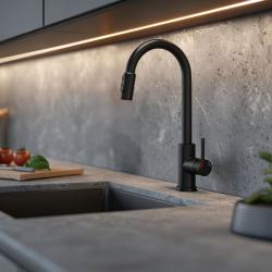 Robinet de cuisine Quadri Viora Noir 3 voies avec une connexion supplémentaire pour l'eau filtrée 1208971403