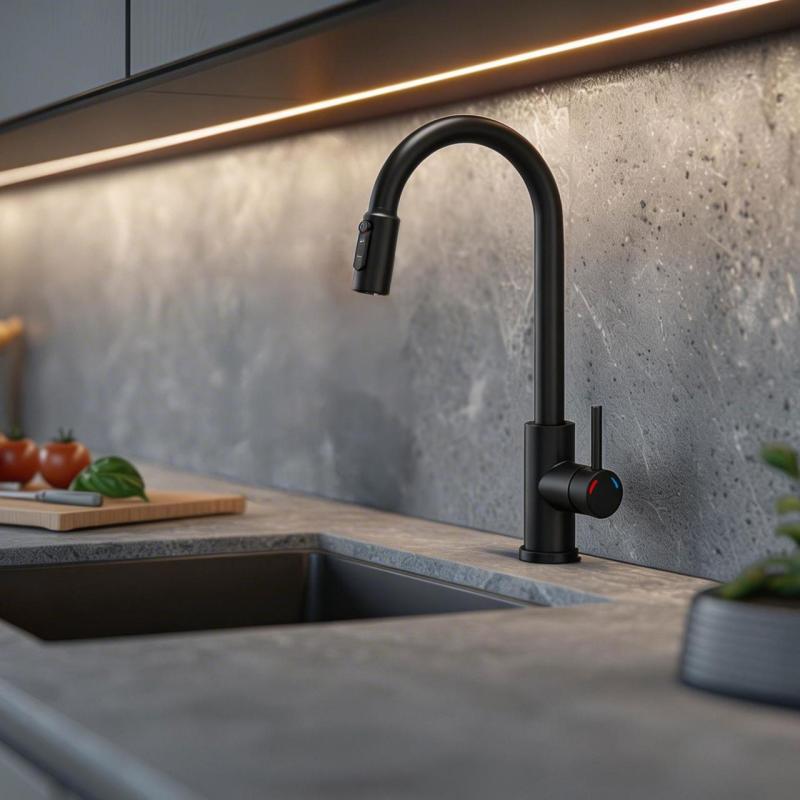 Robinet de cuisine Quadri Viora Noir 3 voies avec une connexion supplémentaire pour l'eau filtrée 1208971403