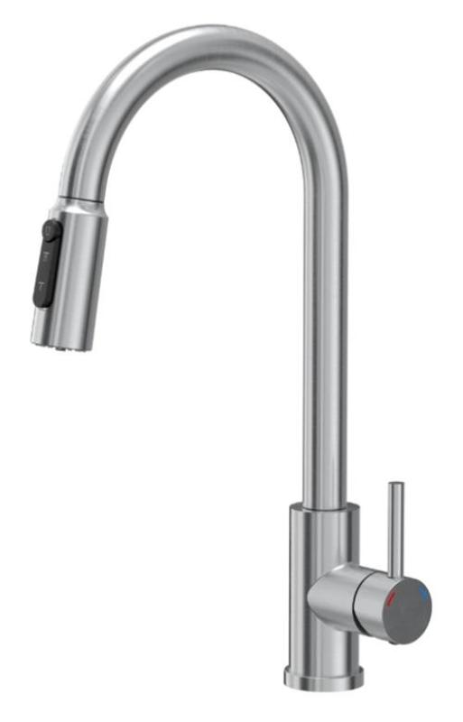 Robinet de cuisine Quadri Viora en inox à 3 voies avec une connexion supplémentaire pour de l'eau filtrée 1208971404