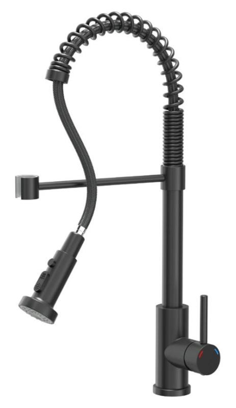 Quadri Redwick robinet de cuisine noir avec sortie semi-flexible et douche avec 2 types de jets plus fonction d'arrêt d'eau 1208971410