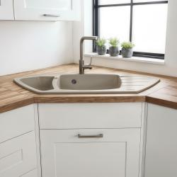 Graniteland Monte Évier d'angle en granit beige à poser 901x538mm avec bouchon en inox 1208971414