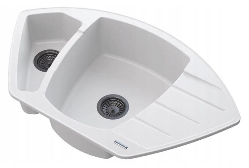 Graniteland Monte Évier d'angle en granit blanc à poser 901x538mm avec bouchon en inox 1208971415