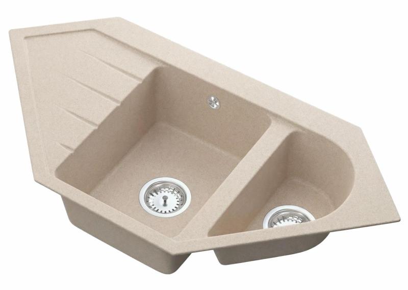 Graniteland Amiata Granite beige corner sink, surface mounted, 955x489mm, with stainless steel plug 1208971417