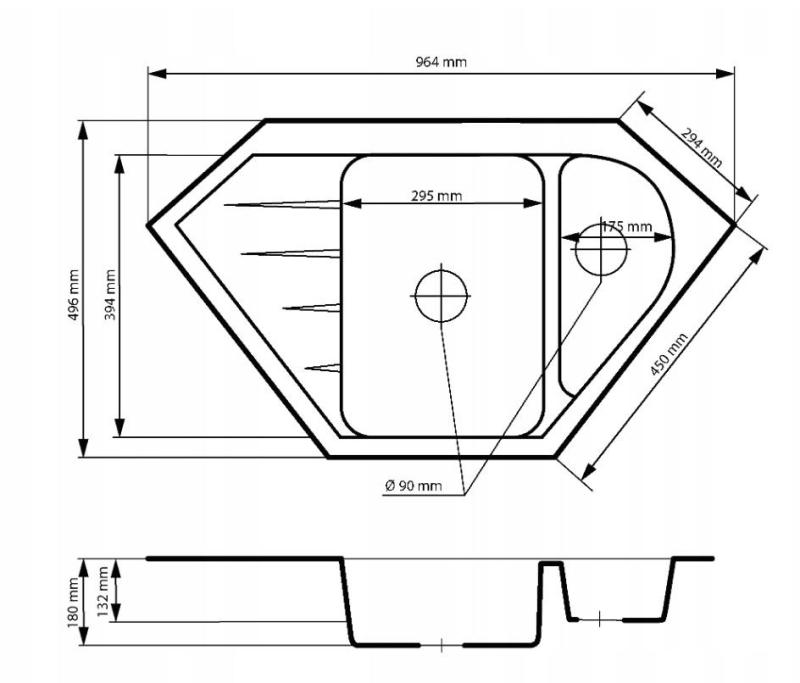 Graniteland Amiata Granit Gris Évier d'Angle à Poser 965x496mm avec Bouchon en Acier Inoxydable 1208971419