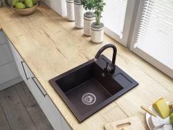 Graniteland Prest Evier en granit Arduin aspect pierre bleue Tapwing avec trou pour robinet en saillie 400x500mm avec bouchon en inox 1208971420
