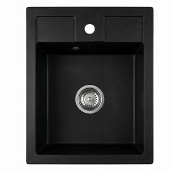 Graniteland Prest Évier en granit noir Tapwing avec trou de robinet en surface 400x500mm avec bouchon en inox 1208971421