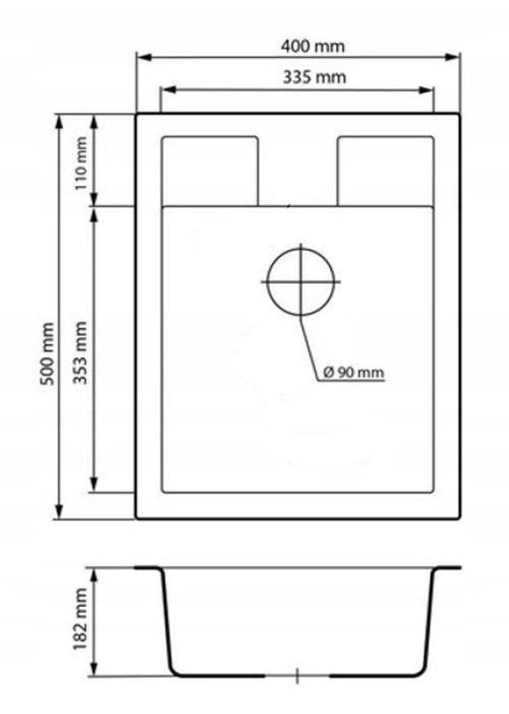Graniteland Prest Évier en granit noir Tapwing avec trou de robinet en surface 400x500mm avec bouchon en inox 1208971421