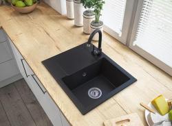 Graniteland Nex Évier en granit noir avec égouttoir 574x464 mm 1208971428