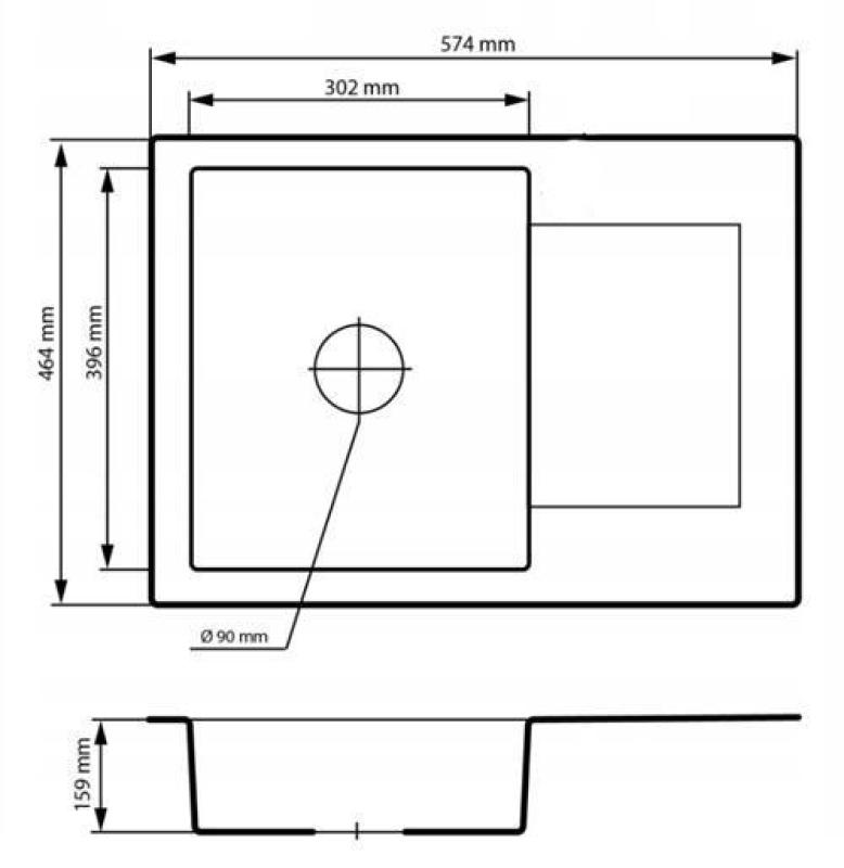 Graniteland Nex Evier en granit gris avec égouttoir 574x464 mm 1208971431
