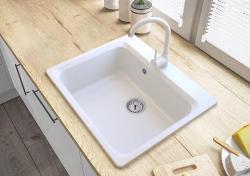 Graniteland Vastone Évier en granit 619x522 mm Blanc Monté avec trou pour robinet et bouchon en inox 1208971445