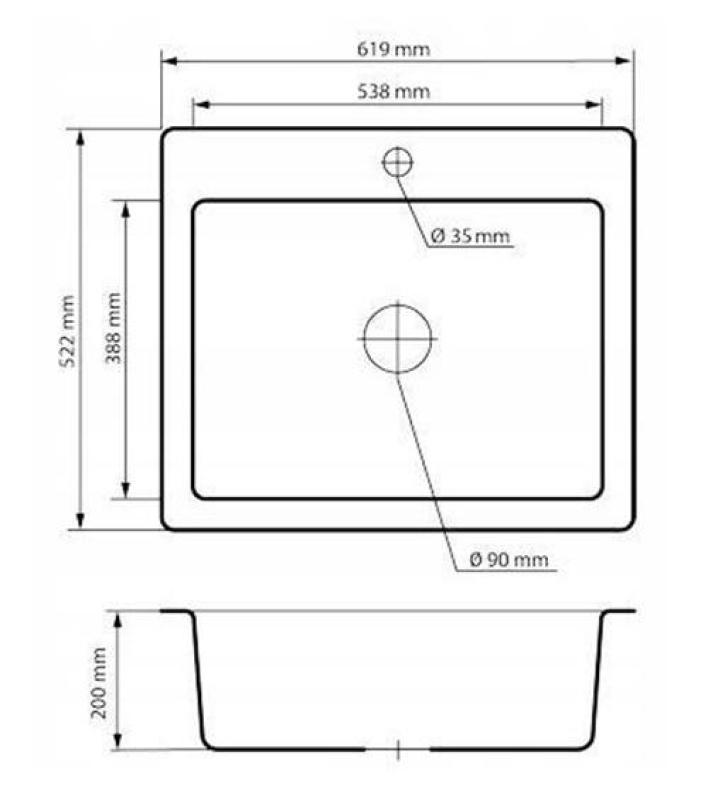 Graniteland Vastone Évier en granit 619x522 mm Blanc Monté avec trou pour robinet et bouchon en inox 1208971445