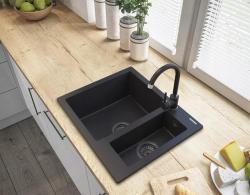 Graniteland Adda Evier en granit noir 1.5 Montage en surface 600x495mm 1208971454