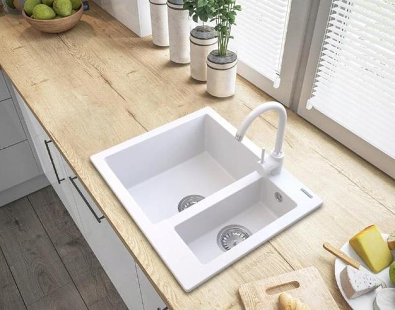 Graniteland Adda Granit Blanc 1.5 Évier à Poser 600x495mm 1208971455