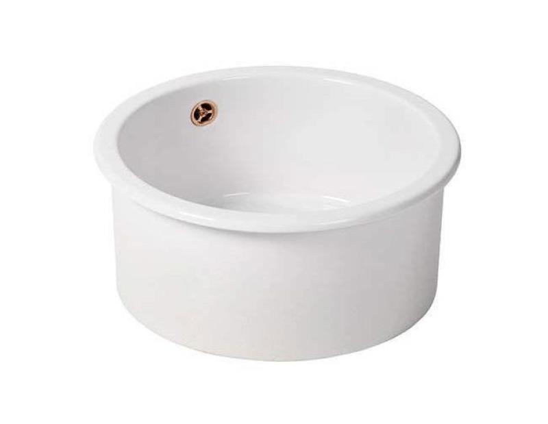 Ausmann Ceramic Ember Évier Rond en Céramique Blanc de Surface et Sous-Plan avec Bouchon en Cuivre 1208971462