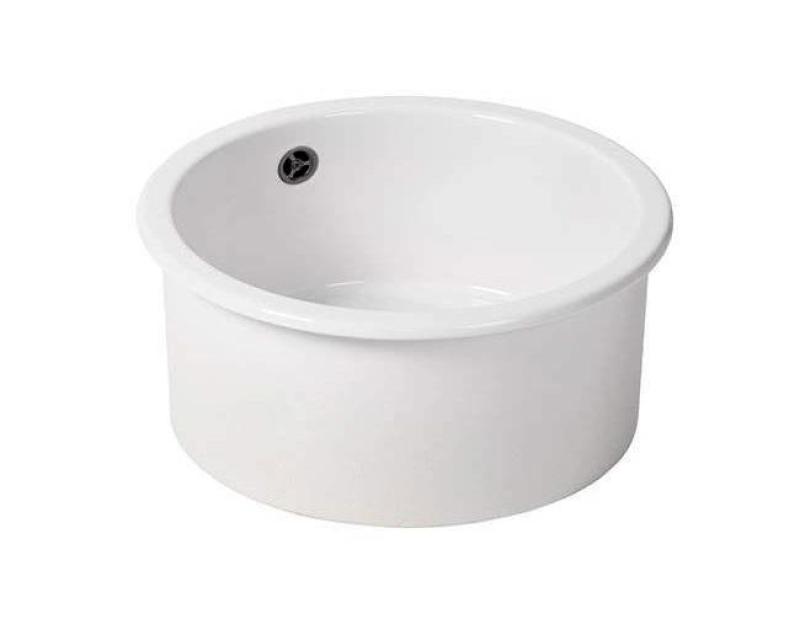 Ausmann Ceramic Ember Évier Rond en Céramique Blanc à Poser et à Encastrer avec Bouchon en Métal Gun 1208971463