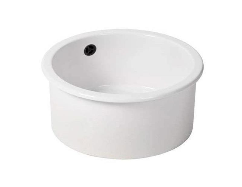 Ausmann Ceramic Ember Évier Rond en Céramique Blanche à Encastrer et Sous-Montage avec Bouchon Noir 1208971464