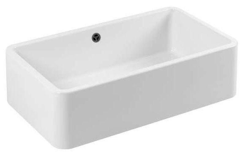 Ausmann Ceramic Mira Évier en céramique blanc - Sous-meuble et intermédiaire 795 x 460 mm avec bouchon en métal de canon 1208971468