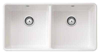 Ausmann Ceramic Mira Évier Double en Céramique Blanche - Sous-structure et Intercalaire 890 x 456 mm avec Bouchons Blancs 1208971475