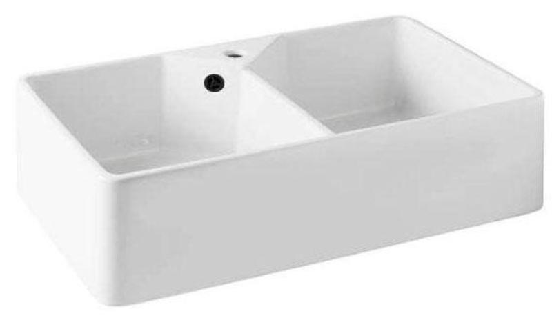 Ausmann Ceramic Mira Céramique Blanche Double Évier - Sous-Montage et Entre-Montage 793 x 450 mm avec trou pour robinet et bouchon noir 1208971479