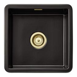 Ausmann Ceramic Ember Évier Carré en Céramique Mat Noir de Surface et de Sous-Plan 40 x 40 cm avec Bouchon Doré 1208971486