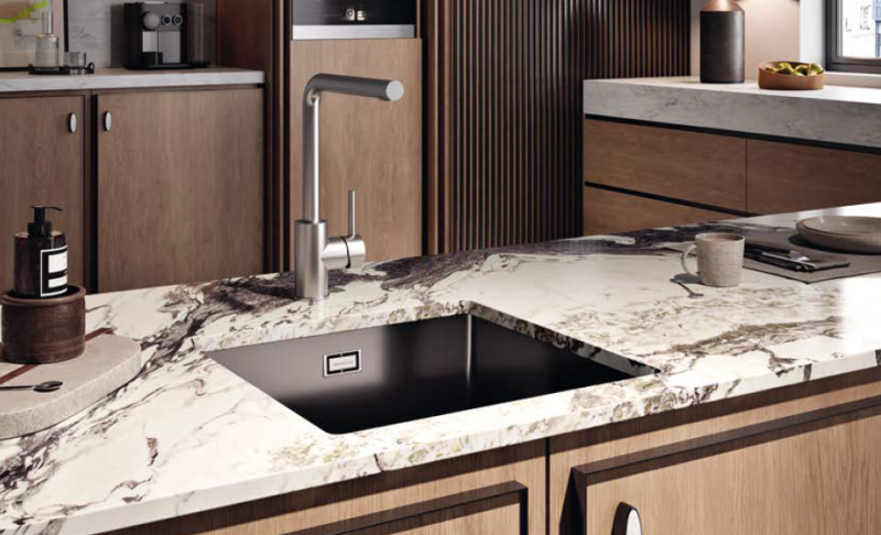 Ausmann Ceramic Ember Évier Carré en Céramique Mat Noir Montage en Surface et Sous Plan 40 x 40 cm avec Bouchon en Cuivre 1208971487