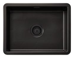 Ausmann Ceramic Ember Évier en céramique mat noir - Montage en surface et sous plan 54 x 40 cm avec bouchon noir 1208971499