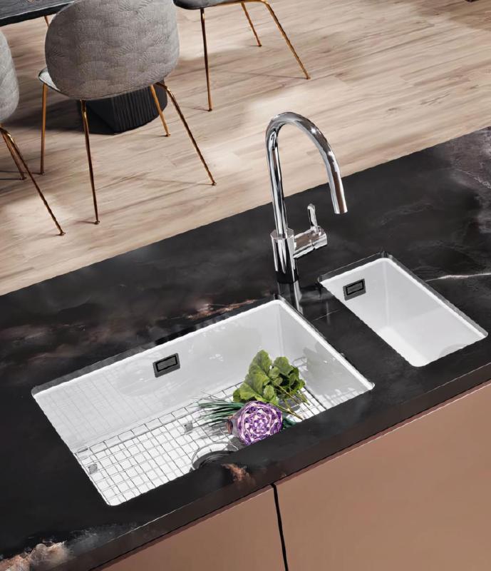 Ausmann Ceramic Ember Évier demi-céramique blanc Montage en surface et sous plan 174 x 400 mm avec bouchon en métal Gun 1208971503