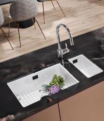 Ausmann Ceramic Ember Évier en céramique blanc semi-encastré et sous-plan 174 x 400 mm avec bouchon noir 1208971504