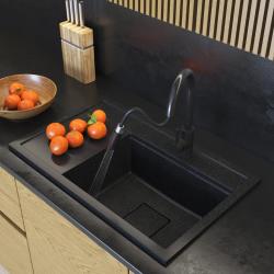 Graniteland Seta Granite noir ardoise Pierre dure Évier à poser 80x50 cm 1208971619