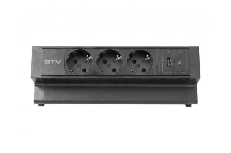 Prise de meuble BASCO, 3xSCHUKO, USB A+C, câble 1,5 m, noir