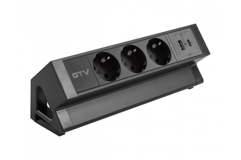 Prise de meuble BASCO, 3xSCHUKO, USB A+C, câble 1,5 m, noir