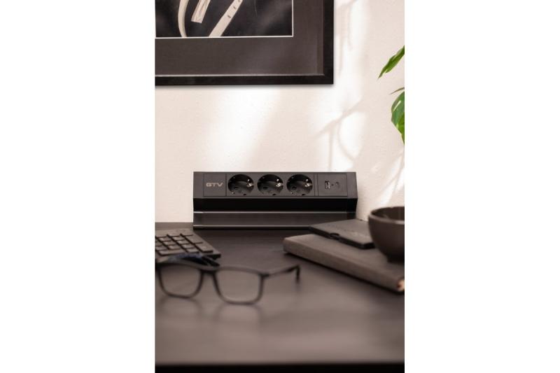 Prise de meuble BASCO, 3xSCHUKO, USB A+C, câble 1,5 m, noir