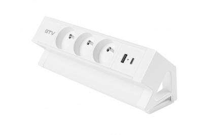 Prise de meuble Basco, 3 x prise avec mise à la terre, USB A+C, câble de 1,5 m, blanc avec montage