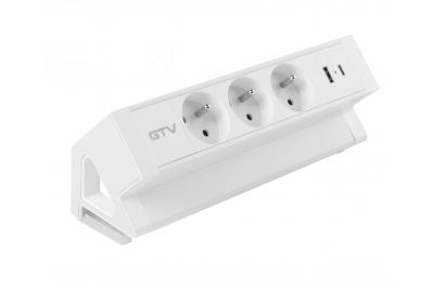 Prise de meuble Basco, 3 x prise avec mise à la terre, USB A+C, câble de 1,5 m, blanc avec montage