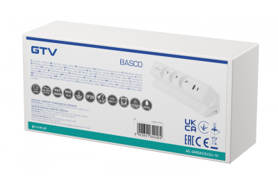Prise de meuble Basco, 3 x prise avec mise à la terre, USB A+C, câble de 1,5 m, blanc avec montage