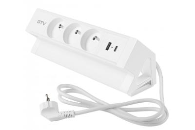 Prise de meuble Basco, 3 x prise avec mise à la terre, USB A+C, câble de 1,5 m, blanc avec montage